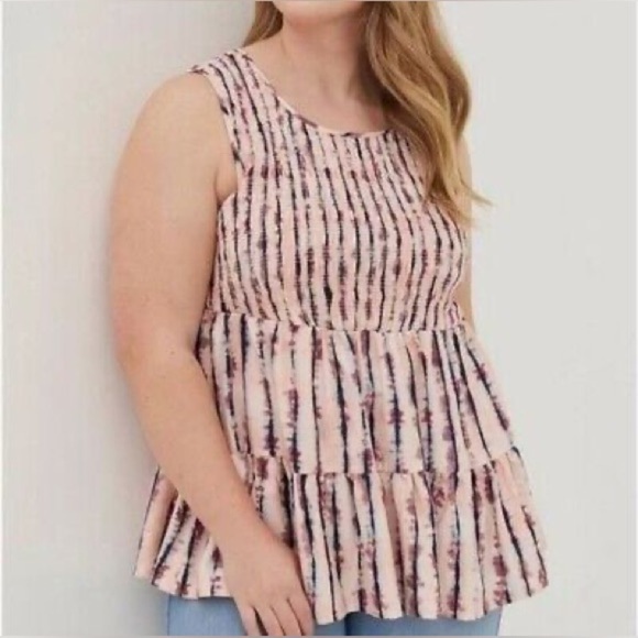 NWTs TORRID Pink Black Striped Tie Dye Smock Tiered Tank Top Size 3 - Picture 3 of 9